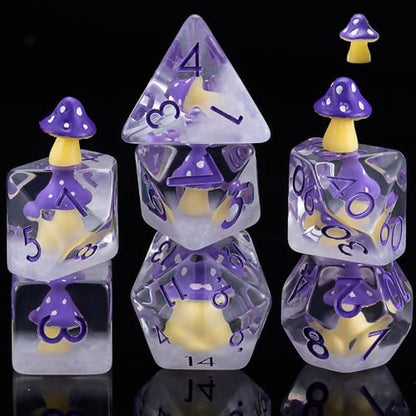 Polyhedral D&D Dice Mushroom Dice,Resin Mushroom DND Dice Set for Dungeons and Dragons MTG RPG Board Games - color: Mushrooms-purple
