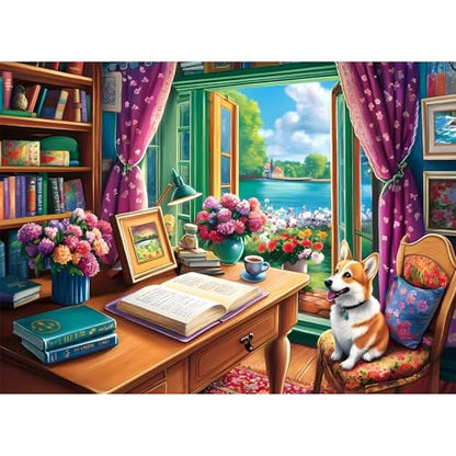 300 Pieces Puzzle for Adults, Corgi Study Book Jigsaw Puzzles for Kids Adults Seniors 300 Pieces, Glossy Sturdy Vibrant Puzzle 300 Piece, Challenging Jigsaw Puzzle Great Gift for Family Friends - style: Corgi