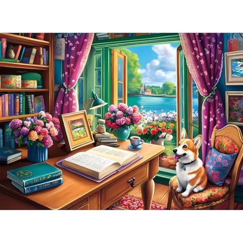 300 Pieces Puzzle for Adults, Corgi Study Book Jigsaw Puzzles for Kids Adults Seniors 300 Pieces, Glossy Sturdy Vibrant Puzzle 300 Piece, Challenging Jigsaw Puzzle Great Gift for Family Friends - style: Corgi