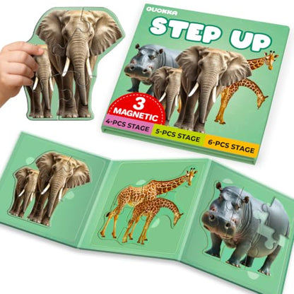 QUOKKA Step Up Magnetic Puzzles for Toddlers 1-3, Safari Animals Puzzle Set in One Book, Travel Games for Kids 3-5, Screen Free Toy for Toddlers and Preschoolers - color: Safari1