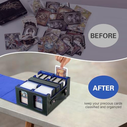 Commander Deck Box for MTG,Card Storage Box Fits 400+ Double-Sleeved Cards,4 Removable deck Case with Display Windows＆Handle,Card deck box for TCG/PTCG/EDH(Black &Blue) - color: Black/Blue