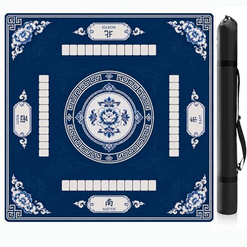 Blue Floral Mahjong Mat,Non Slip American Mah Jongg Table Mat | 32in soft neoprene mah jongg mat reduces tile noise protects tabletops & packs easily for game nights or a thoughtful gift - color: 014