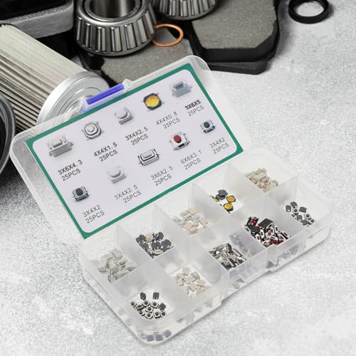Veemoon 250pcs Mini Tactile Push Button Switches Car Momentary Off Switch Kit for Automotive Replacement Vehicle Touch Button Arcade Game Parts
