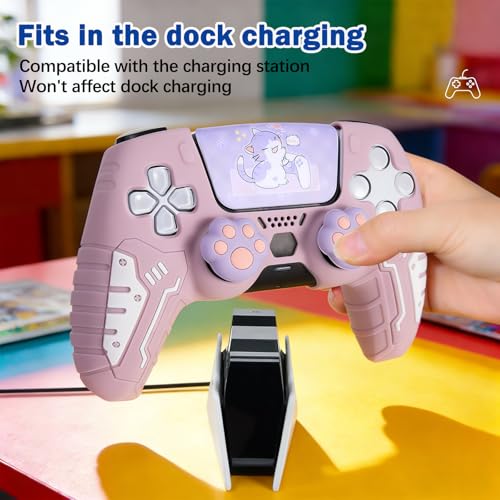 DLseego Protective Cover for PS5 Controller, Soft Silicone Ergonomic Anti-Slip Controller Case Skin with 2 PCS Thumb Stick Grip Caps and 1 PCS Touch Pad Sticker- Purple - color: Purple