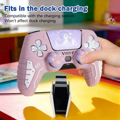 DLseego Protective Cover for PS5 Controller, Soft Silicone Ergonomic Anti-Slip Controller Case Skin with 2 PCS Thumb Stick Grip Caps and 1 PCS Touch Pad Sticker- Purple - color: Purple