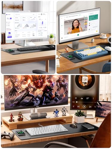 Wireless Charging Mouse Pad, 31.5"x15.8" Large Desk Mat, Smooth Glide | Waterproof Mousepad, Stitched Edge, Non-Slip Rubber Base, Desk Pad Computer Keyboard Mat, No Adapter - color: Black-31.5"x15.8"