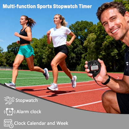 Stopwatch Timer, Digital Stop-Watch for Sports, Black | Multi-function Stopwatch with Single Split/Lap Timing, Button Beep Alarm Clock, Ideal for Coaches Kids PE-teacher - color: Black