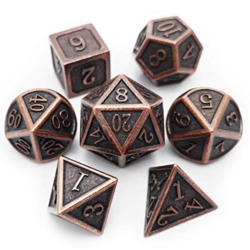 Haxtec Antique Metal DND Dice Set Copper Polyhedral D&D Dice with Leather Dice Bag Compatible with Dungeons and Dragons DND Gift for Gamers TTRPG Players DM Masters - color: Copper