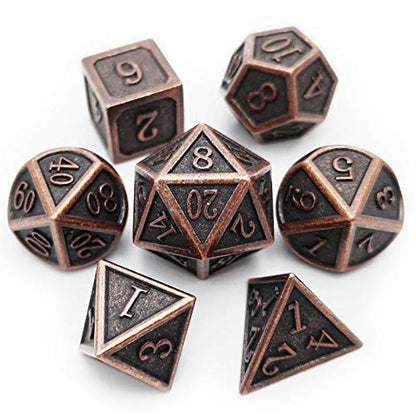 Haxtec Metal DND Dice Set, 7 Pcs Ancient Polyhedral Dice for Table Games | Copper D&D Dice with Leather Bag, Compatible with Dungeons and Dragons, Antique Heavy Metallic, TTRPG Gifts for DND Lovers - color: Copper