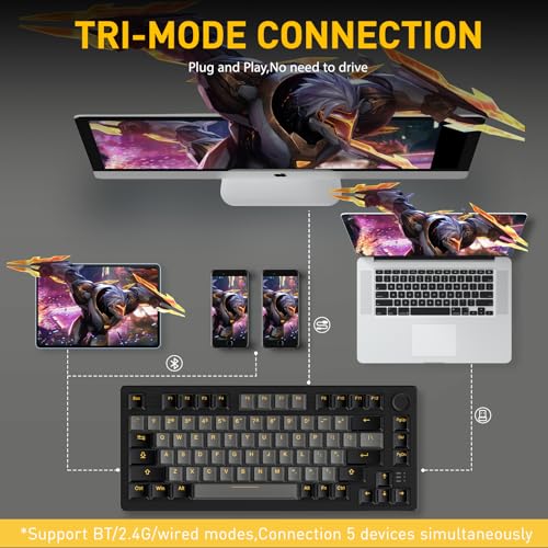 DAREU EK75PRO Wireless Mechanical Gaming Keyboard,75% Hot Swap Creamy Keyboard with Knob,RGB Backlit,Gasket Custom Structure,PBT Keycaps,2.4Ghz/BT5.1/USB-C, for Win/MAC - color: Black