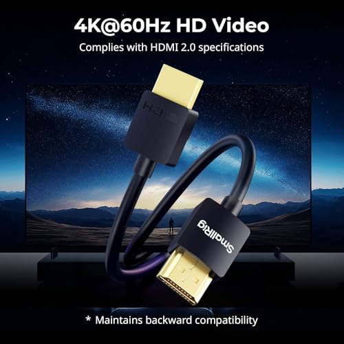 SMALLRIG Coiled HDMI Cable 2.0 (A to A), 4K@60Hz 18Gbps, High Speed Supports 3D, Flexible Durable TPU Camera Cable for BMPCC 4K/6K, for Panasonic S1H/GH5, etc., for Monitor, Gimbal - 4963 - size: Coiled(A to A)