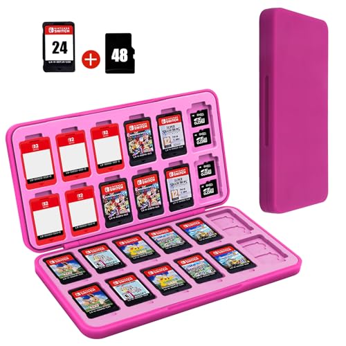 FYY Nintendo Switch Game Case Holder for Switch 2 Cartridge, Magenta & Pink | 24 Game Card Slots & 48 Micro SD Card Slots, Hard Shell, Silicone Lining - color: B-Magenta Pink