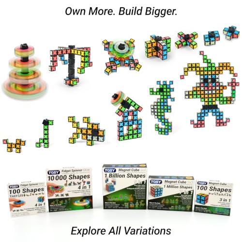 TOSY Magnet Fidget Spinner Glow - 16 Blocks, 3 in 1 Toy: Transformable Fidget Spinner, Infinity Cube, 2x2 Puzzle Cube, Glow, STEM/STEAM Magnet Tiles Birthday Gift for Kids/Boys/Girls/Adults, 2-Pack - color: Glow B (Set of 2)