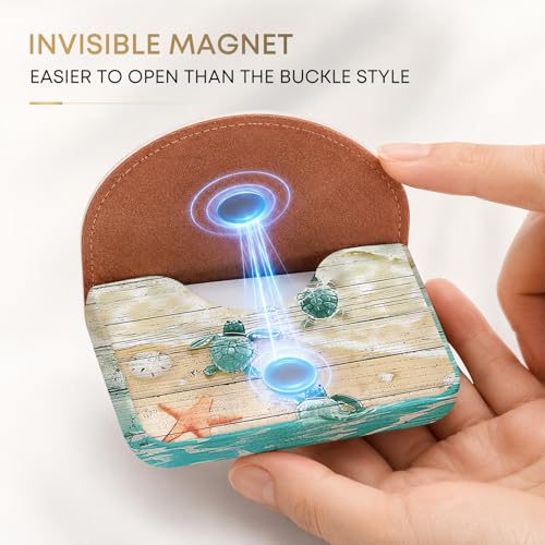 Business Card Holder，PU Leather Business Card Case for Purse，Pocket Travel Name Card Case Holder Wallet for Men Gift，Portable Magnetic Business Card Carrier Sea Turtle-2 - color: Sea Turtle-2
