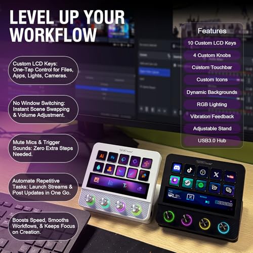Macro Pad, Streaming Deck Stream Controller Soundboard Keypad, Programmable Keys USB Shortcut Keyboard for Gamer Streamer, Audio Mixer for OBS, YouTube, Office Desk Setup, PC, Mac - color: Black
