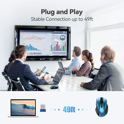 TECKNET Wireless Mouse, 2.4G Ergonomic Computer Mouse, 2600 DPI, Azure | Ergonomic Design with Side Grips, Adjustable DPI, 2-Year Battery, Compact Size, USB-A Plug & Play, Wide OS Compatibility - color: Azure