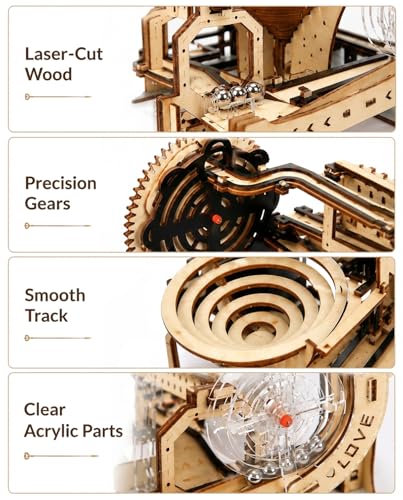 3D Wooden Puzzle for Adults, Electric DIY Marble Run Model Kit with Spiral Funnel, Gear-Driven Motion & Steel Marbles, Brain Teaser Building Toy, Creative Desk Decor Gift for Teens Adults 14+ - size: 168Pcs