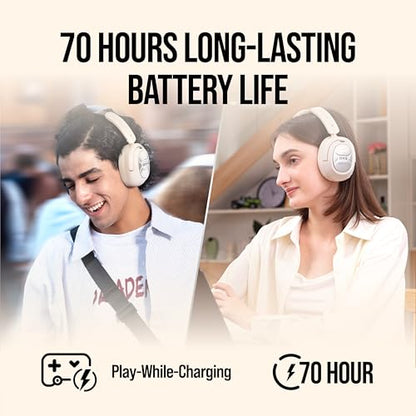 OXS Storm A2 Wireless Gaming Headset, Active Noise Cancellation, Over Ear Headphone with Mic, Bluetooth 5.4 & 2.4GHz Low Latency, Dual EQ Modes, 70H Playtime, for PC, Switch, PS4, PS5, Mobile, White - color: White