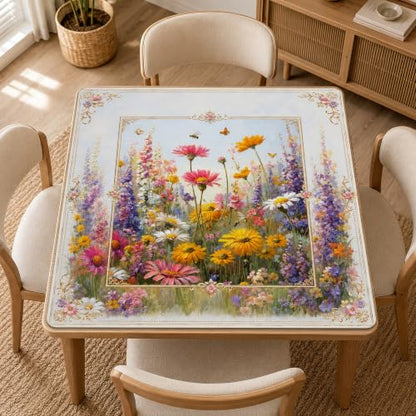 Mahjong Mat–31.5 x 31.5 Bright Wildflower American Mahjong Table Mat, Non Slip Noise Mahjong Gaming Table Cover for Mahjong, Poker, Card, Board Tile Games - color: Bright Wildflower