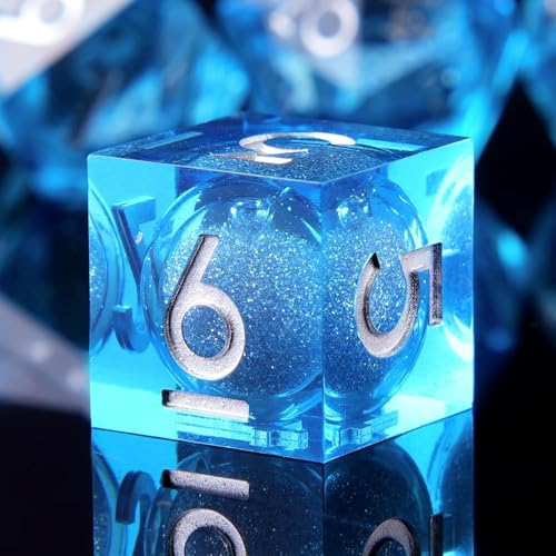 Liquid Core DND Dice Set, 7pcs Sharp Edge Dice for Role Playing Dungeons and Dragons Ttrpg with Gift Box, Handmade Resin D&D Dice RPG Role Playing Games(Blue) - color: Liquid-blue