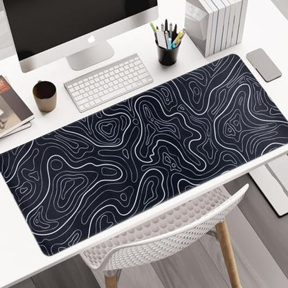 Large Gaming Mouse Pad for Desk, Black Topographic Mouse Pad Desk Mat for Gaming Office, Long XL Mouse Pads Keyboard Pad Desk Pad for Computer Laptop 31.5''x11.8'' - color: Black