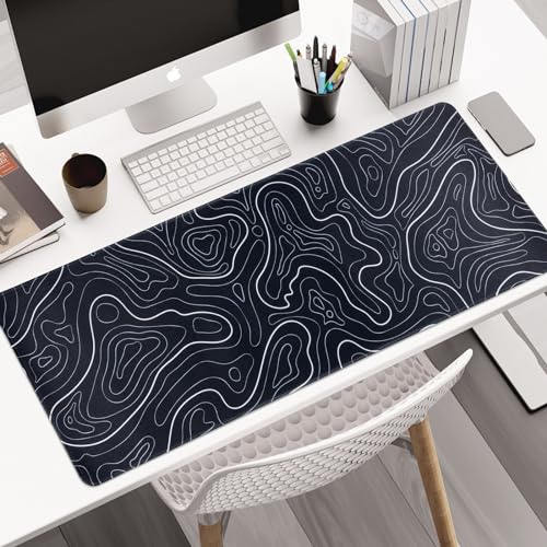 Large Gaming Mouse Pad for Desk, Black Topographic Mouse Pad Desk Mat for Gaming Office, Long XL Mouse Pads Keyboard Pad Desk Pad for Computer Laptop 31.5''x11.8'' - color: Black