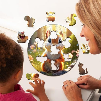 Wooden Puzzles for Kids Ages 4-8, Cute Squirrel Puzzle, Unique Animal Shaped Wooden Jigsaw Puzzles for Kid, 50 Pieces Puzzles for Kids(50pcs,11.4 * 11.4in) - color: Cute Squirrel