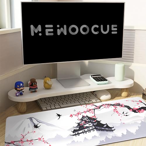Japanese Cherry Blossom Gaming Mouse Pad 31.5x11.8in Pink Full Desk Japanese Sakura Gaming Mouse Pad Large Non-Slip Rubber Base Waterproof Big Keyboard Mat with Stitched Edges for Game Office - color: Japanese Cherry Blossom, size: 31.5" x 11.9"