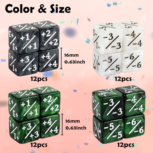 48 PCS Magic Counter Dice Life MTG Counters Dice Set Bulk Buff Tokens D6 Dice Set Compatible with Magic The Gathering, TCG, Card Gaming Accessories, Green - color: Green