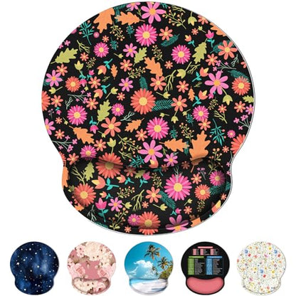 KONVINIT Ergonomic Mouse Pad with Wrist Rest, Small Mousepad with Non-Slip Rubber Base and Smooth Surface, Black Flowers Mouse Pads for Desk, Office Desk Accessories - color: Black Flowers