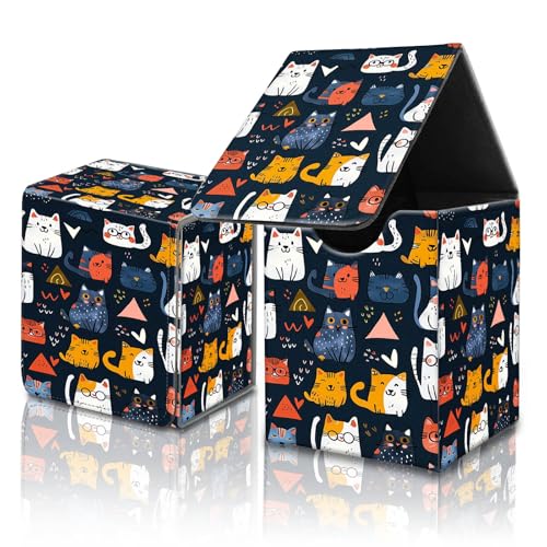 for MTG Commander Card Deck Box,Trading Card Storage Box with Magnetic Closure,Fits 120+ Single Sleeved Cards,Deckbox,Fits Sports TCG/CCG/MTG Accessories,﻿Cartoon Cat Cute - color: Cartoon Cat Cute