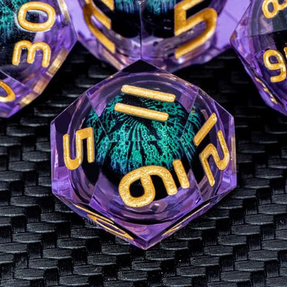 ARUOHHA Dragon Eye DND Dice, Purple Green Resin Sharp Edged Dice Set RPG Role Playing Game, Liquid Core Polyhedral D and D Dice Set D20 D12 D10 D8 D6 D4 - color: Ly03-purple