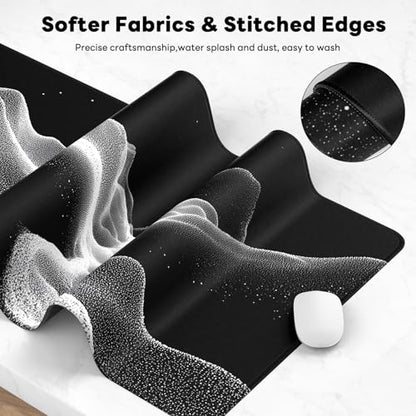 Large Gaming Mouse Pad, XL Desk Protector, Non-Slip Base | 31.5x15.7 in Extended Desk Mat with Stitched Edges for Keyboard, Work, Game, Office, Home PC and Laptop - color: Dot Mountains