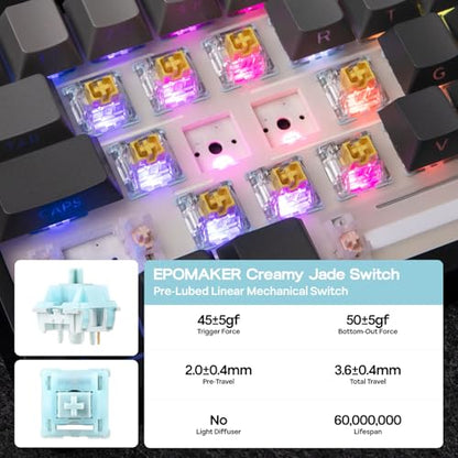 EPOMAKER TH108 Full Size Mechanical Keyboard, Wireless Gaming Keyboard with 8000mAh Battery, Creamy Gasket, 108 Keys, Hot Swap, Custom Driver, RGB Backlight (Black, Creamy Jade) - color: Black, size: Creamy Jade