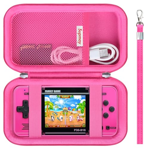 Supmay Carrying Case Compatible with WELLST·G/ for GuaiyeyeAP Handheld Game for Kids -Preloaded 220 Retro Video Games, Portable Gaming Player Storage Holder Travel Bag with Mesh Pocket, Rose red - color: Rose red