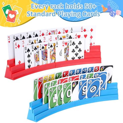 Expandable Plastic Card Holder, Set of 4 - Upgradeable Design for Seniors, Arthritis, Small Hands, UNO, Poker and All Card Games - color: Red+blue(4 Pack)