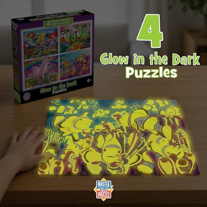 MasterPieces – Jigsaw Puzzle Set for Kids 6+ Years, 4-Pack of 100 Pieces, Educational and Fun Game, Purple Glow in the Dark Collection, Gift Idea for Children, 8" x 10 - style: Glow in the Dark V1