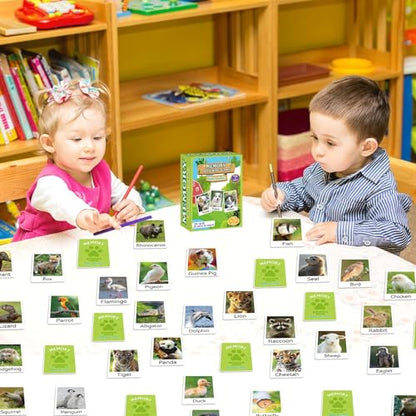 gisgfim 100 PCS Memory Matching Game Animal Babies Concentration Memory Card Educational Game for Kids Adults A Fun & Fast Baby Animals Game Toddlers Preschool Family Board Gift Matching Games - style: Animal Babies