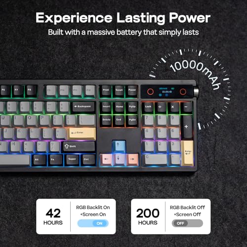EPOMAKER TH108 PRO Full Size Mechanical Keyboard with Screen & Knob, Wireless Gaming Keyboard with 10000mAh, Creamy Gasket, Hot Swap, Custom Driver, RGB Backlight (Black, Sea Salt Silent) - color: Black, size: Sea Salt Silent
