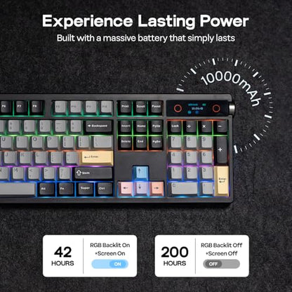 EPOMAKER TH108 PRO Full Size Mechanical Keyboard with Screen & Knob, Wireless Gaming Keyboard with 10000mAh, Creamy Gasket, Hot Swap, Custom Driver, RGB Backlight (Black, Sea Salt Silent) - color: Black, size: Sea Salt Silent