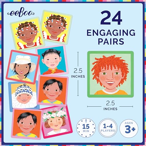 eeBoo I Never Forget a Face Memory & Matching Game, Ages 3+ for 1-4 Players | Game sharpens recognition, concentration & memory skills. Includes 48 tiles, 24 pairs. Engaging play for the whole family - style: I Never Forget a Face