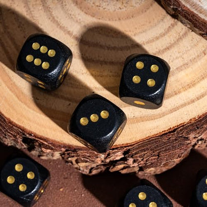 Wooden D6 Dice Set 10PCS 16mm 6 Sided Dice for DND RPG Board Games | Leather Storage Bag, DM Gift, for Dungeons and Dragons Role Playing Games - color: D6-black G