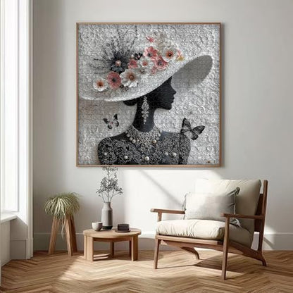 Impossible Puzzles for Adults 1000 Pieces,PICKFORU Floral Muse Puzzle Elegant Lady,Beauty Flower Woman Puzzle Black and White Pearl,Hard Challenge Jigsaw Puzzles Aesthetic - style: Floral Muse Puzzle