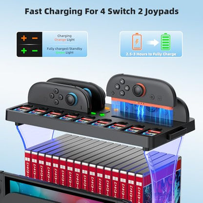Auarte Switch 2 Accessories Organizer, Charging Dock | 5-In-1 Organizer Base, Holds Dock, 16 Game Card Case, 9 Game Cards Slot, Controller Holder