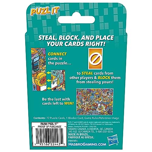 Hasbro Gaming Puzl It Game, Competitive Puzzle Card Game, Kids & Family Games, 2 to 6 Players, Pizza Party Theme, Fun Summer Activities, Vacation Travel Essentials, Ages 7+