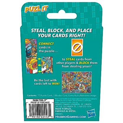 Hasbro Gaming Puzl It Game, Competitive Puzzle Card Game, Kids & Family Games, 2 to 6 Players, Pizza Party Theme, Fun Summer Activities, Vacation Travel Essentials, Ages 7+