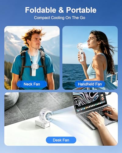 Personal Misting Fan, Rechargeable Handheld Spray Fan | 100-Speed Adjustable Cooling Fan with Water Mist Spray, Foldable Design, Lanyard Included for Outdoor Camping & Travel - color: White