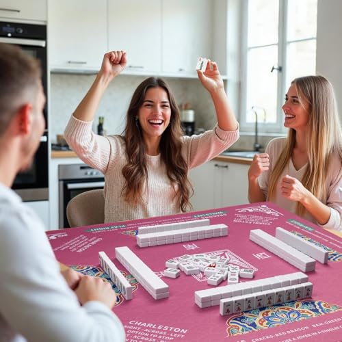 Mahjong Mat 32.4” x 32.4”, 3mm Thick Non-Slip Rubber Back Mahjong Table Mat, Noise Reduction Waterproof Mahjong Game Mat for Table, Mahjong Tile Mat for Cards, Dominoes & Board Games (Pink2) - color: Pink2