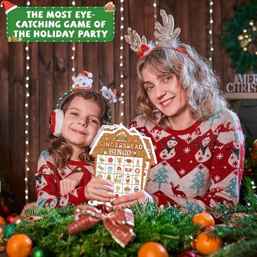 39Pcs Christmas Gingerbread Themed Bingo Game for Kids Adults 24 Players Christmas Baking Game Cards with Reward Stickers for Family Friends Students Large Group Activities Winter Holiday Party Favors - style: Christmas Gingerbread