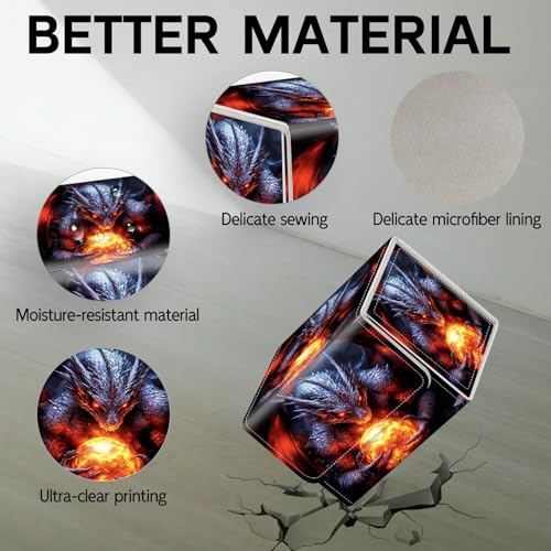 Trading Card Storage Box, Holds 100+ for MTG Cards, Premium PU Leather with Magnetic Closure, Dragon Holding Fiery Sphere Durable Deck Box for Magic the Gathering, Trading Card Games - color: Dragon Holding Fiery Sphere